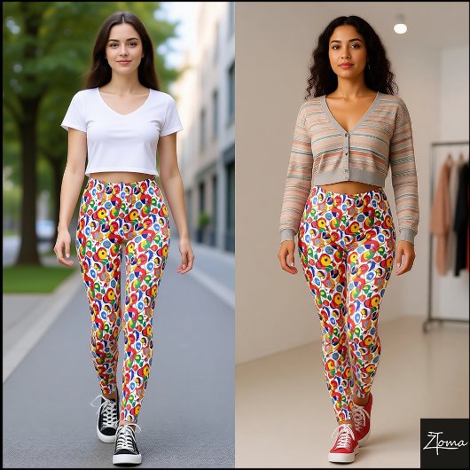Dichte Retro-Primärfarben-Abstraktes Gekritzel Leggings
