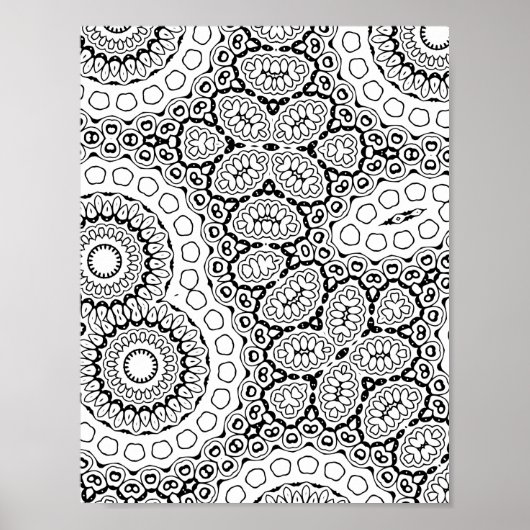 Dichtes Blumen-Mandala-Fliesenmuster-Malvorlage Poster (Vorne)