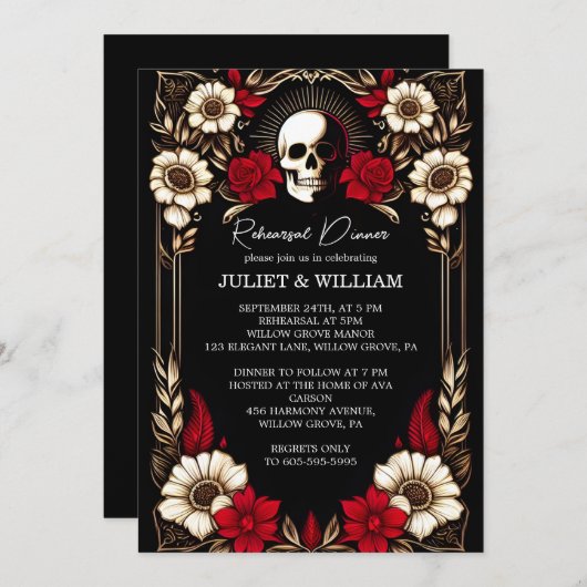 Dick Claret Ruby Heart Red Black Probe Dinner Einladung (Vorne/Hinten)