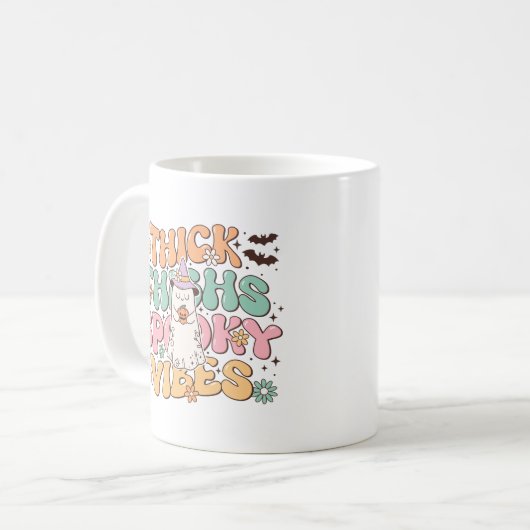 Dick Thighs Spooky Vibes Retro Groovy Halloween Kaffeetasse (Vorderseite Links)