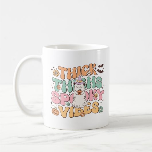 Dick Thighs Spooky Vibes Retro Groovy Halloween Kaffeetasse (Links)