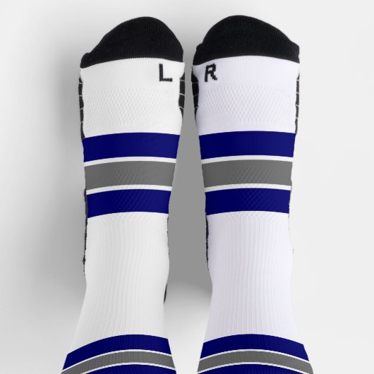 Dickblauer weißer grauer Streifen Socken (Oben)