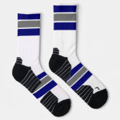 Dickblauer weißer grauer Streifen Socken (Rechts)