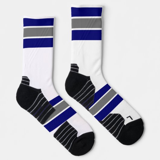 Dickblauer weißer grauer Streifen Socken (Rechts)
