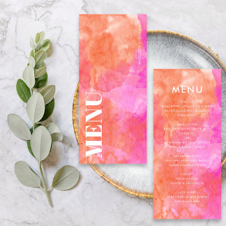Dicke Abstrakte Hochzeit in Rosa und Orange Menükarte
