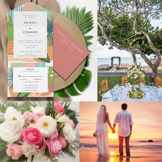 Dicke Abstrakte Koralle Aquamarine Hochzeit All In One Einladung