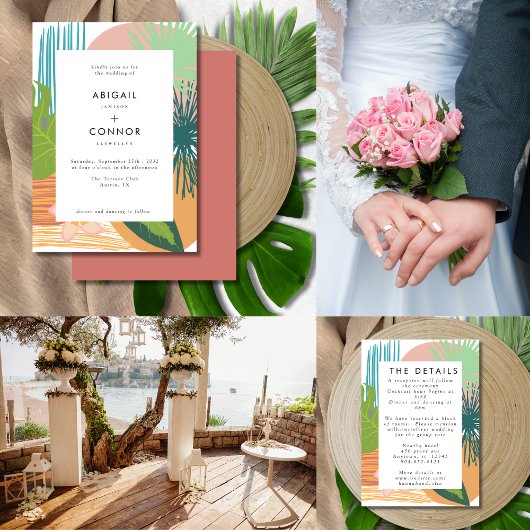 Dicke Abstrakte Koralle Aquamarine Hochzeit RSVP Karte