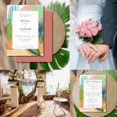 Dicke Abstrakte Koralle Aquamarine Hochzeit Weinetikett