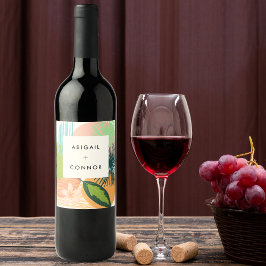 Dicke Abstrakte Koralle Aquamarine Hochzeit Weinetikett