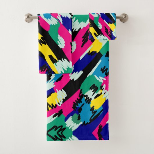 Dicke Abstrakte Kunst in Primärfarben Badhandtuch Set (Insitu)