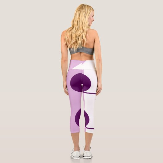 Dicke Abstrakte Kunstzirkulation Lila Pink White Capri Leggings (Rückseite)