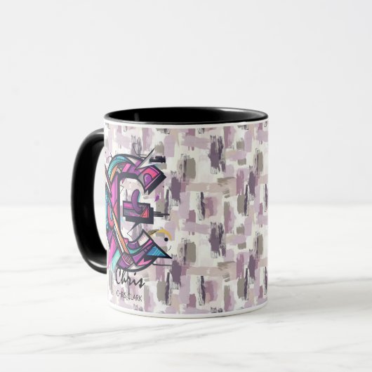 Dicke Abstrakte Monogramm-Tasse - C für Chris Tasse (Vorderseite Links)