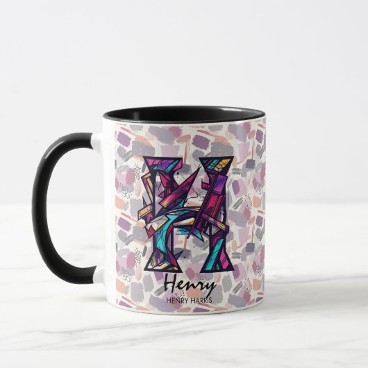Dicke Abstrakte Monogramm-Tasse - H für Henry Tasse (Links)