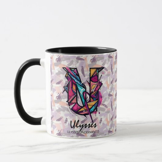 Dicke Abstrakte Monogramm-Tasse - U für Ulysses Tasse (Links)