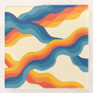 Dicke Abstrakte Orange Blue Retro Wavy Strip Sprin Glasuntersetzer