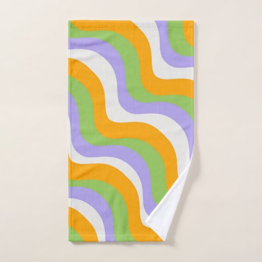Dicke Abstrakte Orange Green Lila Wavy Strip Badhandtuch Set (Handtuch)