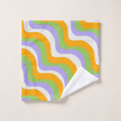 Dicke Abstrakte Orange Green Lila Wavy Strip Badhandtuch Set (Waschlappen)