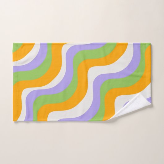 Dicke Abstrakte Orange Green Lila Wavy Strip Badhandtuch Set (Handtuch)