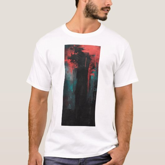 Dicke Abstrakte Schwarz-Rot-Kunst-T - Shirt (Vorderseite)