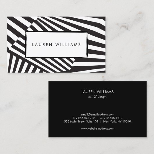 Dicke Abstrakte Schwarz-Weiß-Streifen Visitenkarte (Vorne/Hinten)