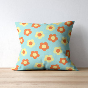 Dicke Aquamarine und orangefarbene Blume Tropical  Kissen