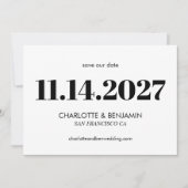 Dicke ästhetische Schwarz-Weiß-Typografie Moderne Save The Date (Vorderseite)