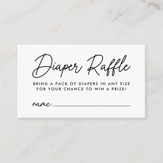 Dicke Black Script Baby Dusche Windeln Raffle Begleitkarte (Vorderseite)