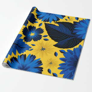 Dicke blaue Blüte auf lebhaftem gelben Hintergrund Geschenkpapier