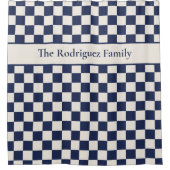 Dicke blaue Creme Prüfmuster mit Namen Duschvorhang (Vorderseite)