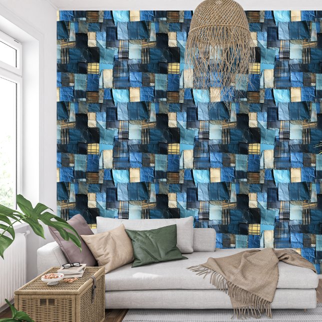 Dicke, blaue Indigo-Collage Papier Textur Tapete (Indigo Aesthetic wallpaper)