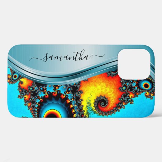 Dicke blaue Metallic handgeschriebene Monogramm Case-Mate iPhone Hülle (Rückseite (Horizontal))