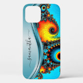 Dicke blaue Metallic handgeschriebene Monogramm Case-Mate iPhone Hülle (Rückseite)