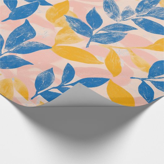 Dicke blaue und gelbe Leaf-Lithographie-Muster Geschenkpapier (Ecke)