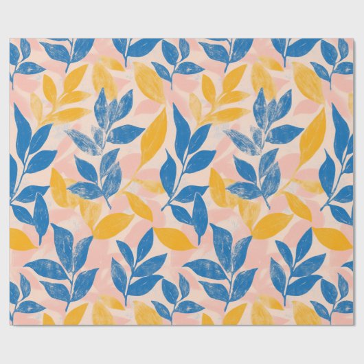 Dicke blaue und gelbe Leaf-Lithographie-Muster Geschenkpapier (Flach)