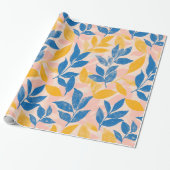 Dicke blaue und gelbe Leaf-Lithographie-Muster Geschenkpapier (Ungerollt)