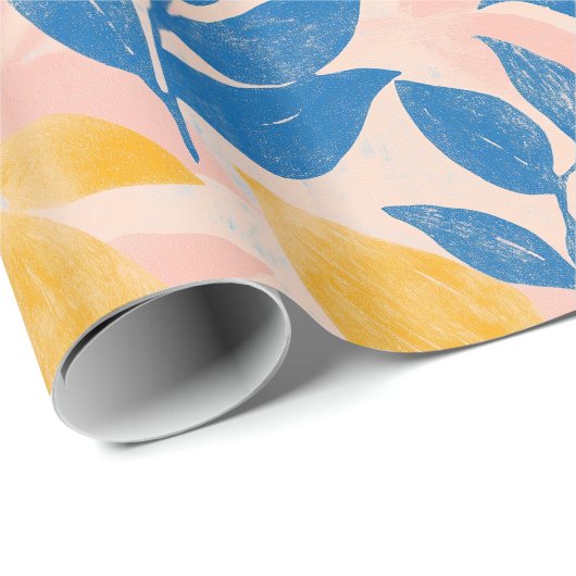 Dicke blaue und gelbe Leaf-Lithographie-Muster Geschenkpapier (Rolleneckpunkt)