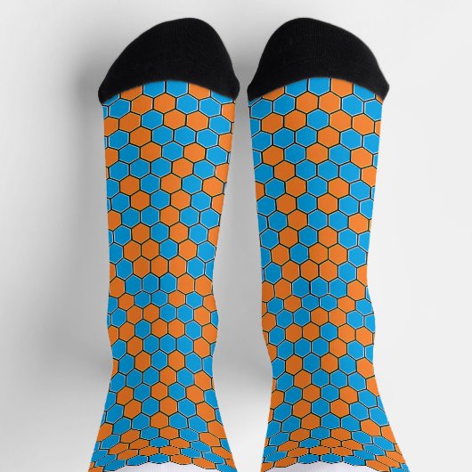 Dicke blaue und orange Honeycomb Socken (Oben)