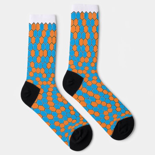 Dicke blaue und orange Honeycomb Socken (Rechts)