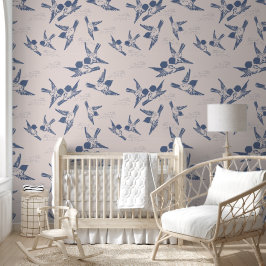 Dicke blaue Vögel Rosa Peel & Stick Tapete