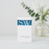 Dicke Blue Grunge Strip Monogram Business Card Visitenkarte (Stehend Vorderseite)