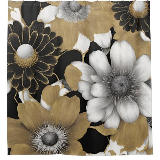 Dicke Blume Gold Moderner Duschvorhang (Vorderseite)