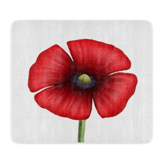 Dicke Blume Rot Mohn Glasschneidplatte Schneidebrett (Vorderseite)