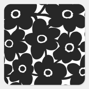 Dicke Blume - Schwarz und Weiß Quadratischer Aufkleber