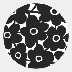 Dicke Blume - Schwarz und Weiß Runder Aufkleber