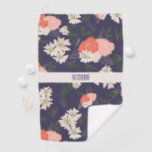 Dicke Blumendoodles in pfirsichrosa und marineblau Golfhandtuch (Insitu)