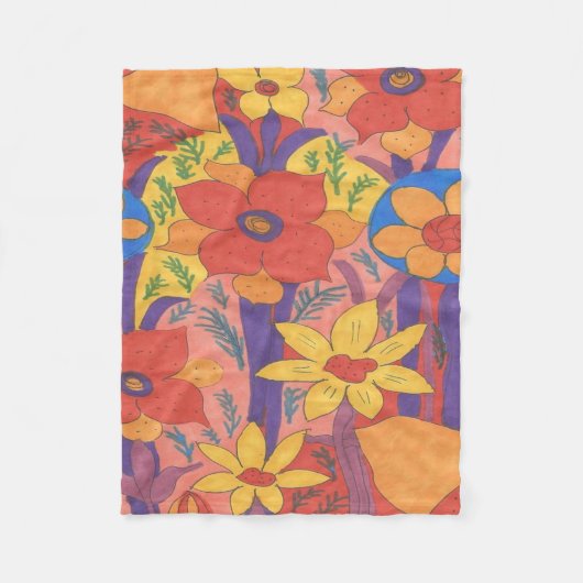 Dicke Bohemische Orange Garden Print Fleecedecke (Vorderseite)