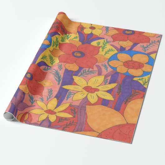 Dicke Bohemische Orange Garden Print Geschenkpapier (Ungerollt)