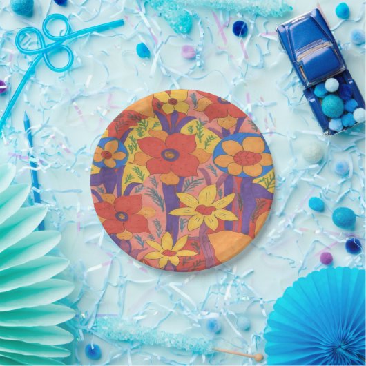 Dicke Bohemische Orange Garden Print Pappteller (Party)