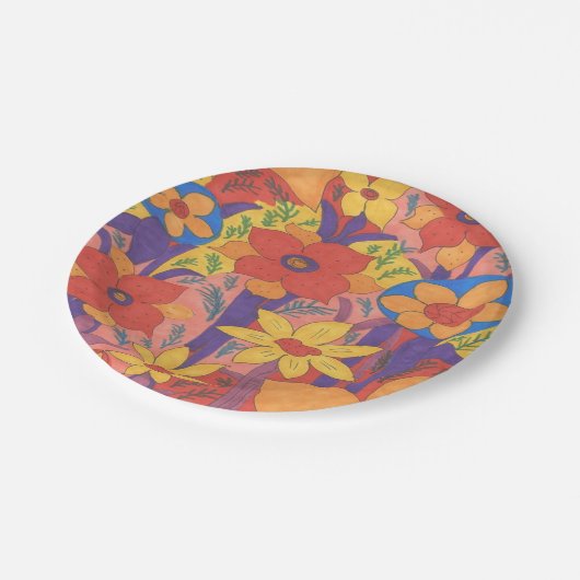 Dicke Bohemische Orange Garden Print Pappteller (Schrägansicht)