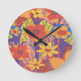 Dicke Bohemische Orange Garden Print Runde Wanduhr
